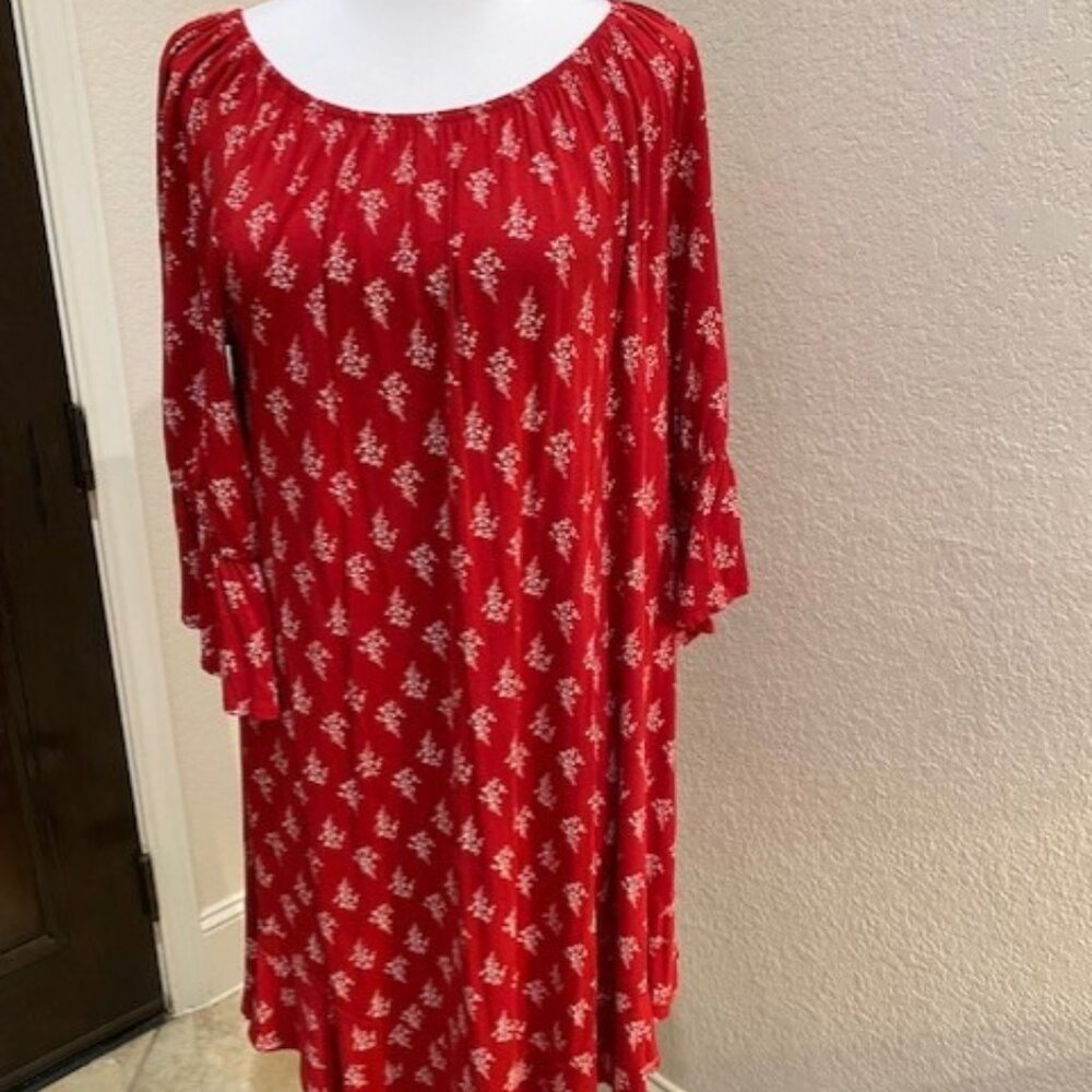 Style & Co below the knee, red print dress size medium